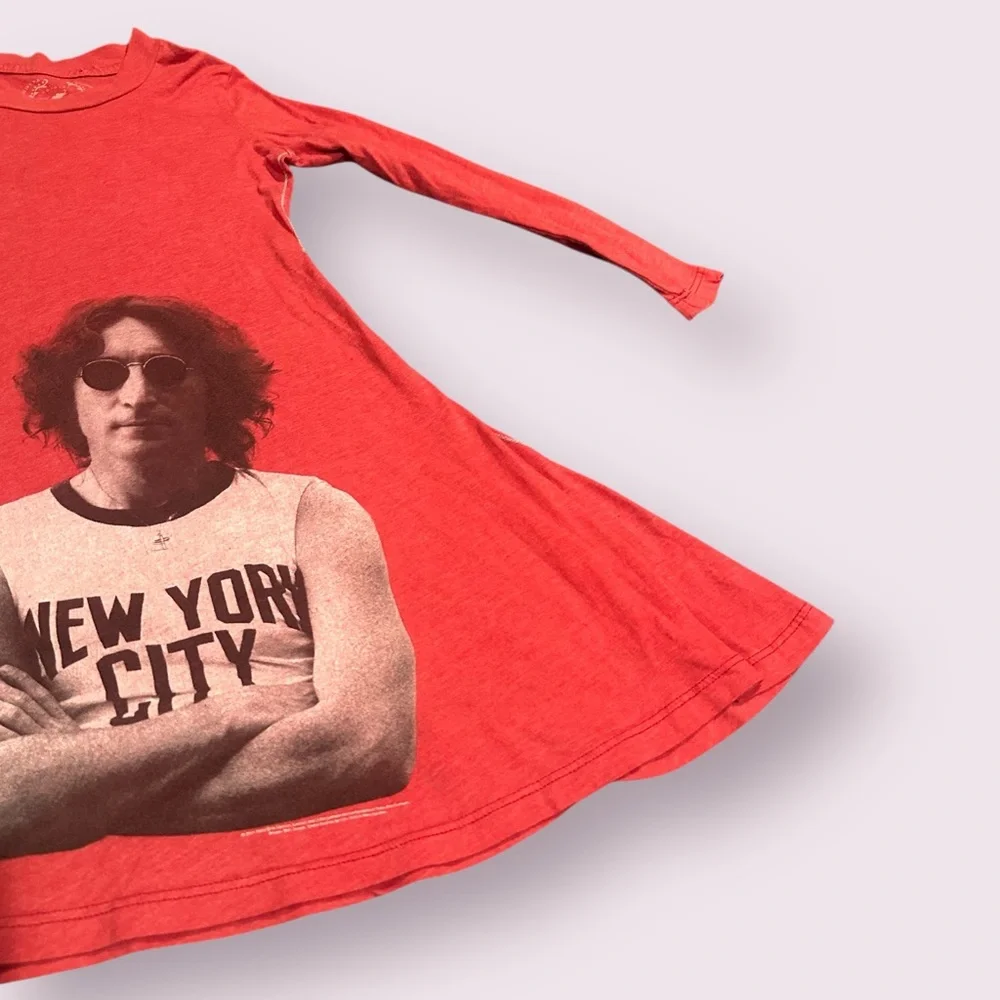 Girls Trunk Ltd Vibrant Red The Beatles John Lennon Long Sleeve Dress Size 5